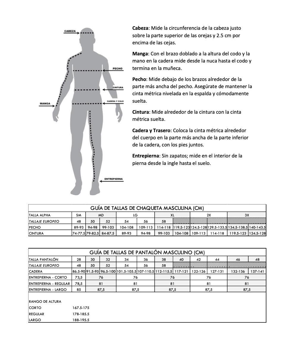 Tallas de pantalon sales hombre en cm
